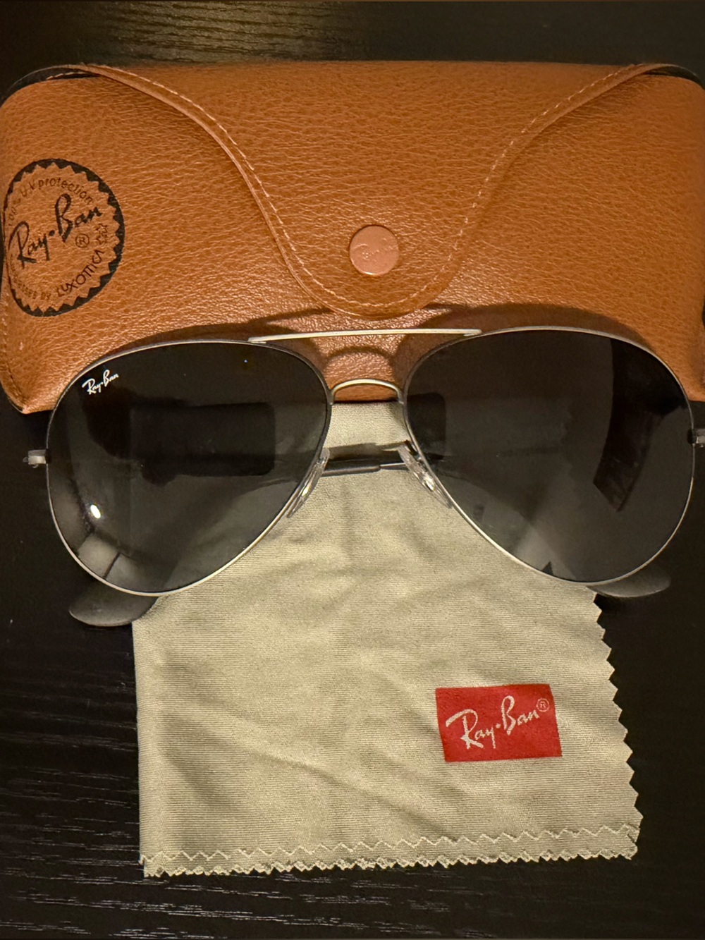 Ray-Ban Aviator Sunglasses in Silver with Black Lenses